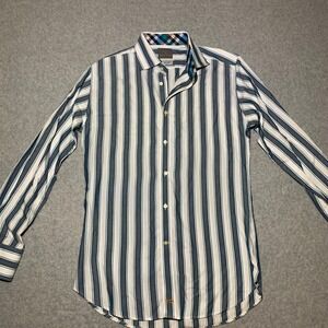 Thomas Dean Button Down Shirt Mens Medium Blue Striped Pima Cotton Long Sleeve